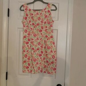 United Colors Of Benetton Cotton Textured Sheath Dress Pink Tulip Print Sz 42/6